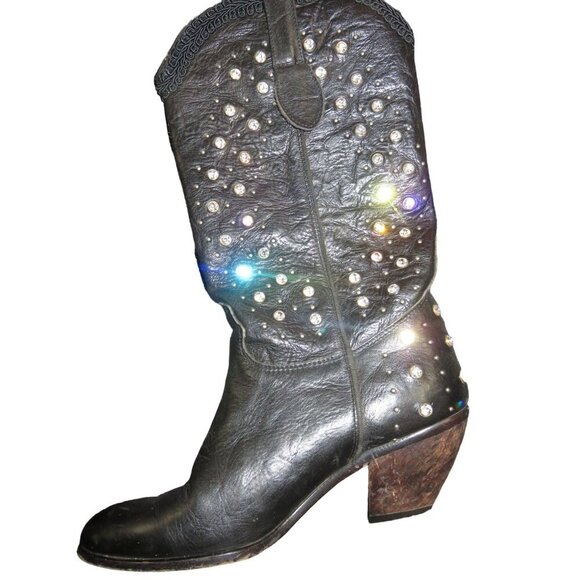 Buttero Italian Leather Rhinestone Embellished Western cowboy boots sz 37 US 7 - Picture 10 of 16